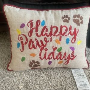 “Happy Paw-lidays” Decorative Embroidered Pillow (new, without tags)